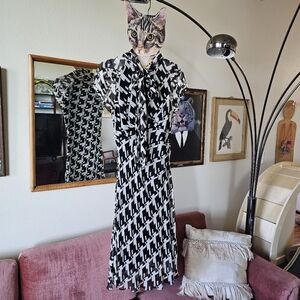 DVF 100% Silk Bias Cut Y2K Dress in Rosebud Houndstooth